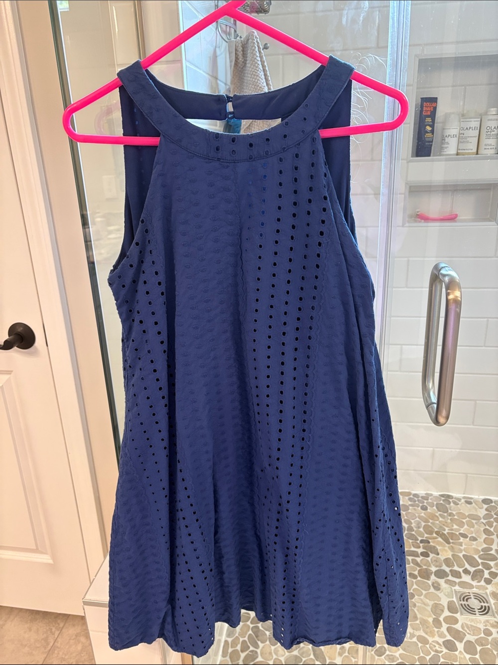miami Navy Eyelet Sleeveless Swing Dress